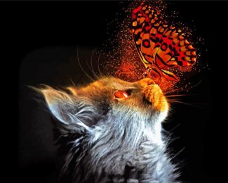 Cat With Red Butterfly Diamond Painting