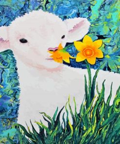 Cute Lamb And Flowers Diamond Painting
