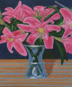 Pink Lily Flowers Vase Diamond Painting