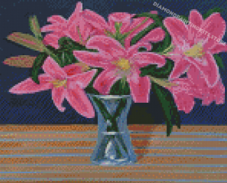 Pink Lily Flowers Vase Diamond Painting