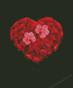 Red Heart With Flowers Diamond Painting