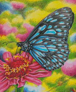 Blue Tiger On Pink Flower Diamond Painting