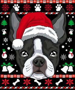 Christmas Boston Terrier Illustration Diamond Painting