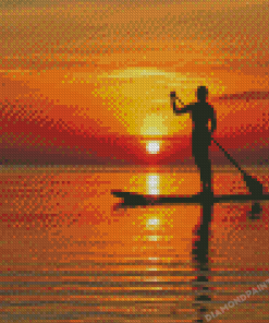 Girl Paddleboarding Silhouette Sunset Diamond Painting
