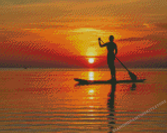 Girl Paddleboarding Silhouette Sunset Diamond Painting