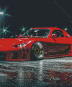 Red Mazda Rx7 At Night Diamond Painting