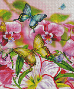 Spring Pink Orchid And Butterflies Diamond Painting