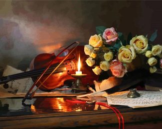 Still Life With Roses And Violin Diamond Painting