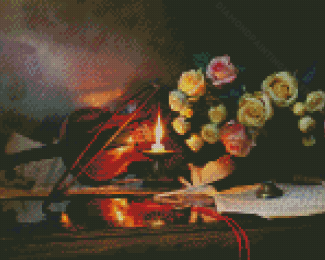 Still Life With Roses And Violin Diamond Painting