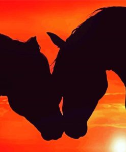 Two Horses In Love At Sunset Diamond Painting