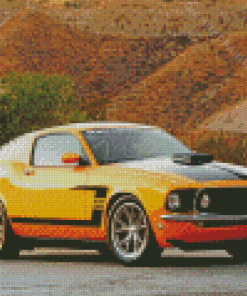 Yellow 1969 Ford Mustang Fastback Car Diamond Painting