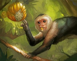 Capuchin Monkey On Banana Tree Diamond Painting