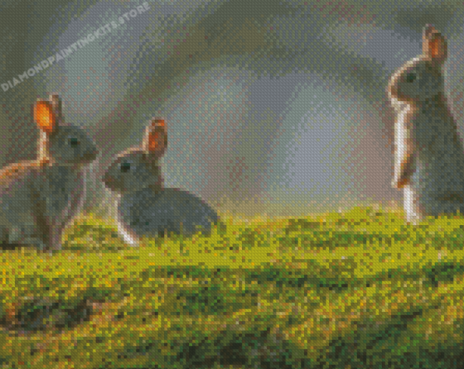 Cute Three Bunnies Diamond Painting