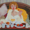 Girl Eating Breakfast On Bed Art Diamond Painting
