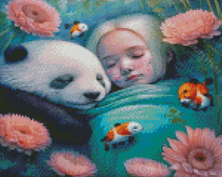 Sleepy Girl And Panda Diamond Painting