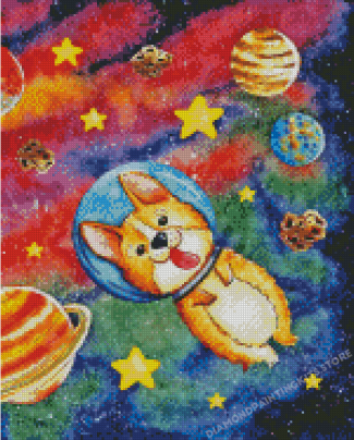Astronaut Dog In Space Diamond Painting