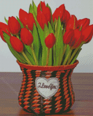 Basket Of Red Tulips Diamond Painting