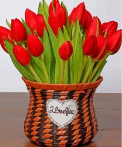 Basket Of Red Tulips Diamond Painting