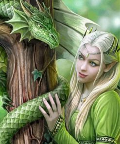 Beautiful Elf And Dragon Diamond Painting