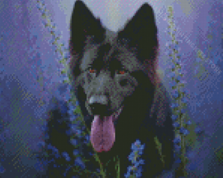 Black German Shepherd In Lavender Field Diamond Painting