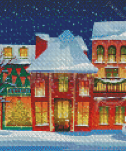 Cartoon Village Christmas Snow Diamond Painting