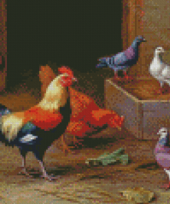 Chickens And Pigeons In Farm Diamond Painting