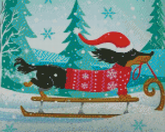 Christmas Dog Skiing In Snow Diamond Painting