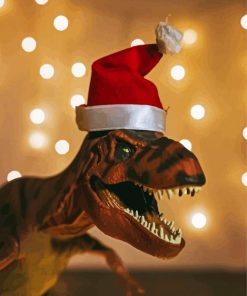 Dinosaur With Christmas Hat Diamond Painting