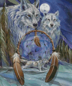 Dream Catcher With Wolves Animals Diamond Painting