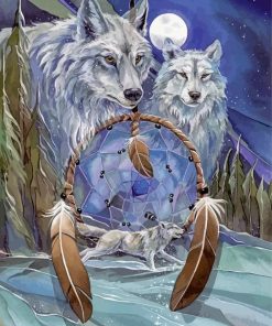 Dream Catcher With Wolves Animals Diamond Painting