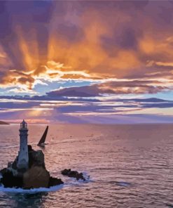 Fastnet Lighthouse Sunset Scene Diamond Painting