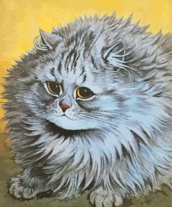 Fat Long Hair Grey Cat Diamond Painting