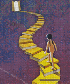 Girl On Books Stairways Diamond Painting