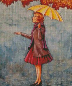 Girl Yellow Umbrella Diamond Painting
