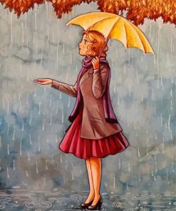 Girl Yellow Umbrella Diamond Painting