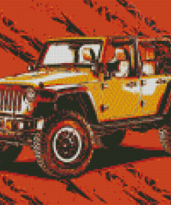Illustration Orange Jeep Diamond Painting