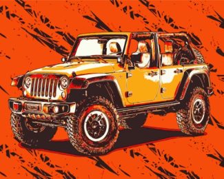 Illustration Orange Jeep Diamond Painting