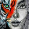 Monochrome Half Woman Half Tiger Diamond Painting