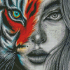Monochrome Half Woman Half Tiger Diamond Painting