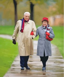 Old Couple Walking Home In Rain Diamond Painting
