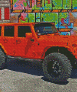 Orange Jeep Wrangler Car Diamond Painting