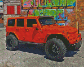 Orange Jeep Wrangler Car Diamond Painting