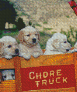 Puppies In Wagon Diamond Painting