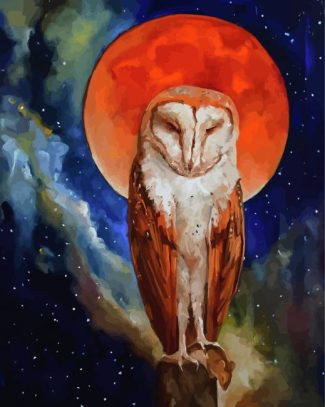 Red Owl Moon Diamond Painting
