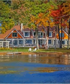 Sebago Lake Maine Houses Diamond Painting