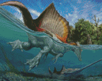 Spinosaurus Dinosaur Underwater Diamond Painting
