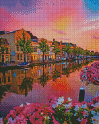 Sunset At Leiden City Netherlands Diamond Painting