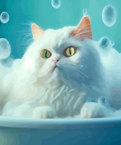White Cat In Shower Diamond Painting
