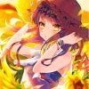 Yellow Anime Girl Flowers Diamond Painting