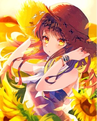 Yellow Anime Girl Flowers Diamond Painting